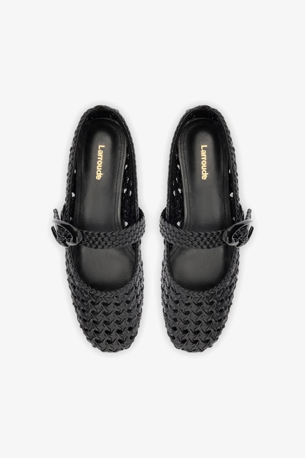 Black Leather Macrame Mary-Jane Ballet Flat