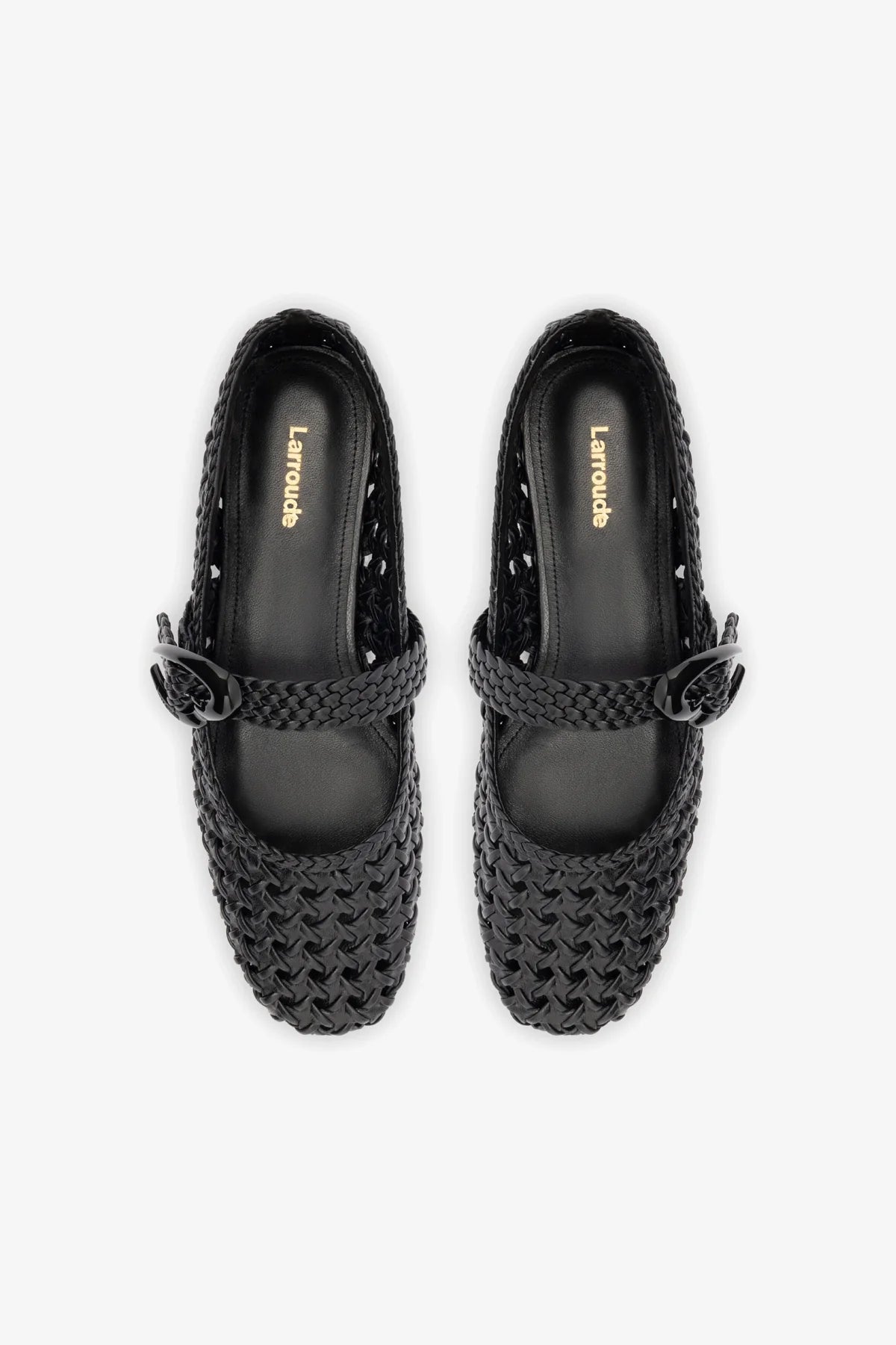 Black Leather Macrame Mary-Jane Ballet Flat