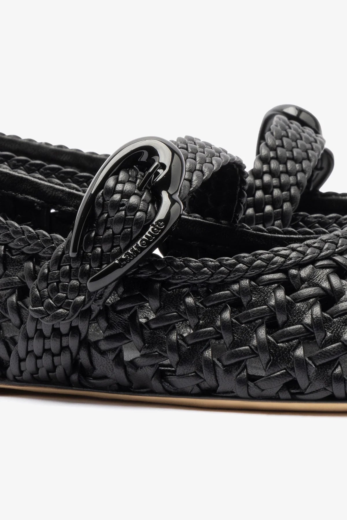 Black Leather Macrame Mary-Jane Ballet Flat