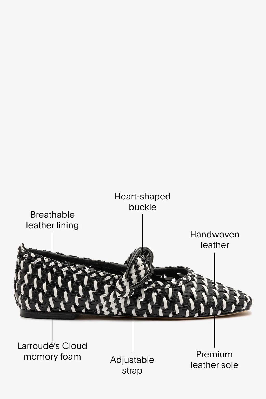 Black and White Leather Macrame Ballet Flat