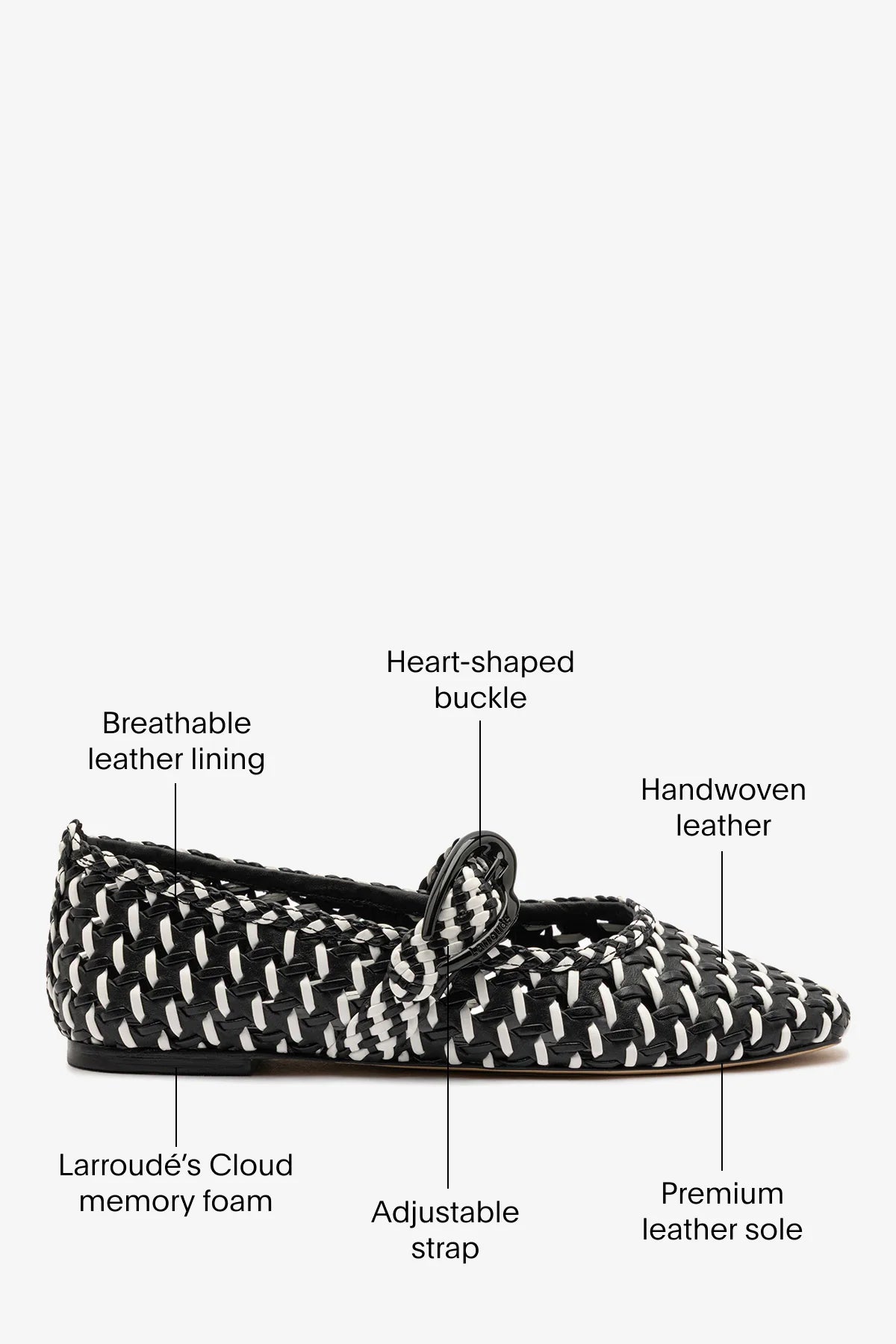 Black and White Leather Macrame Ballet Flat