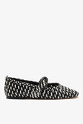 Black and White Leather Macrame Ballet Flat