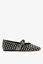 Black and White Leather Macrame Ballet Flat
