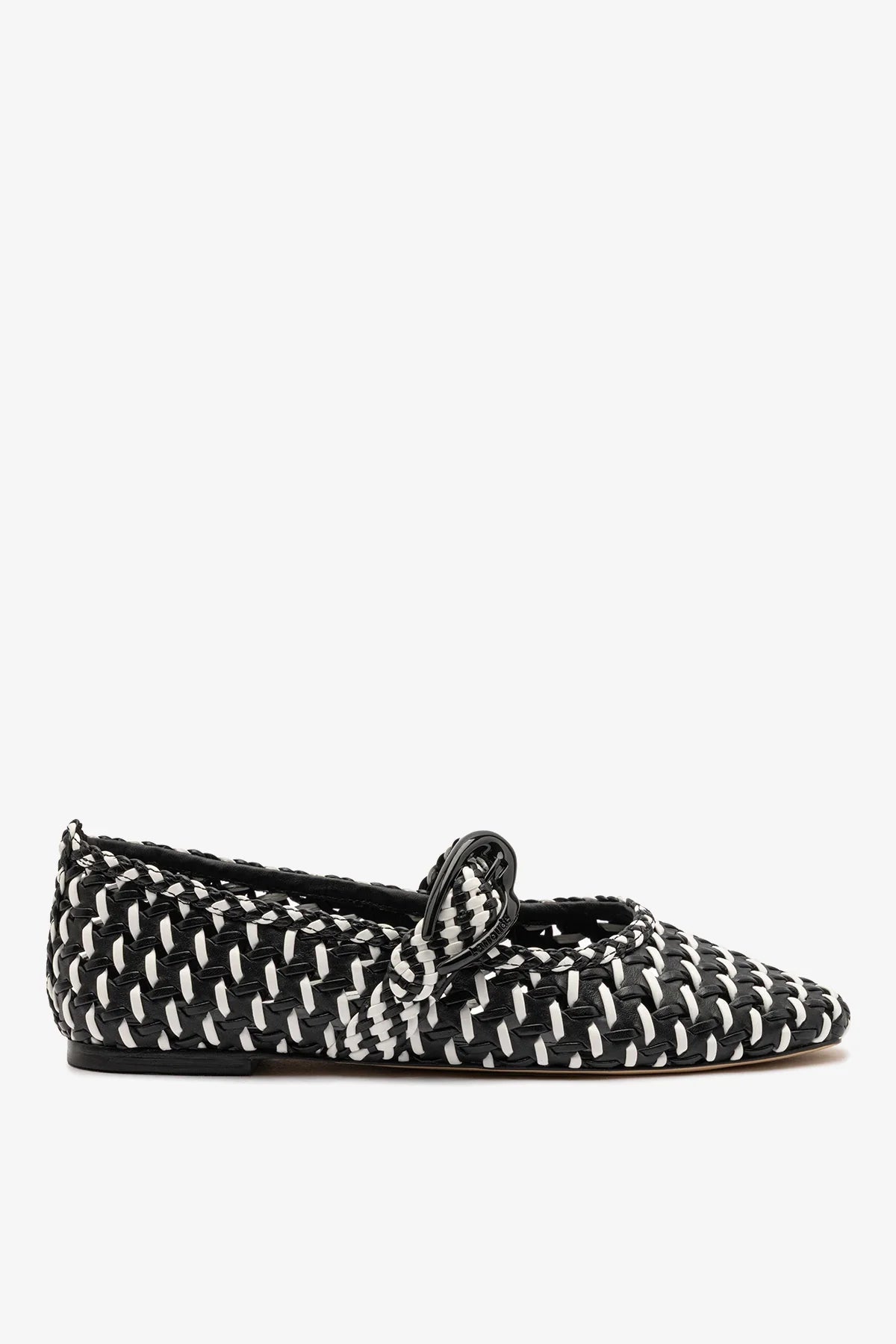 Black and White Leather Macrame Ballet Flat