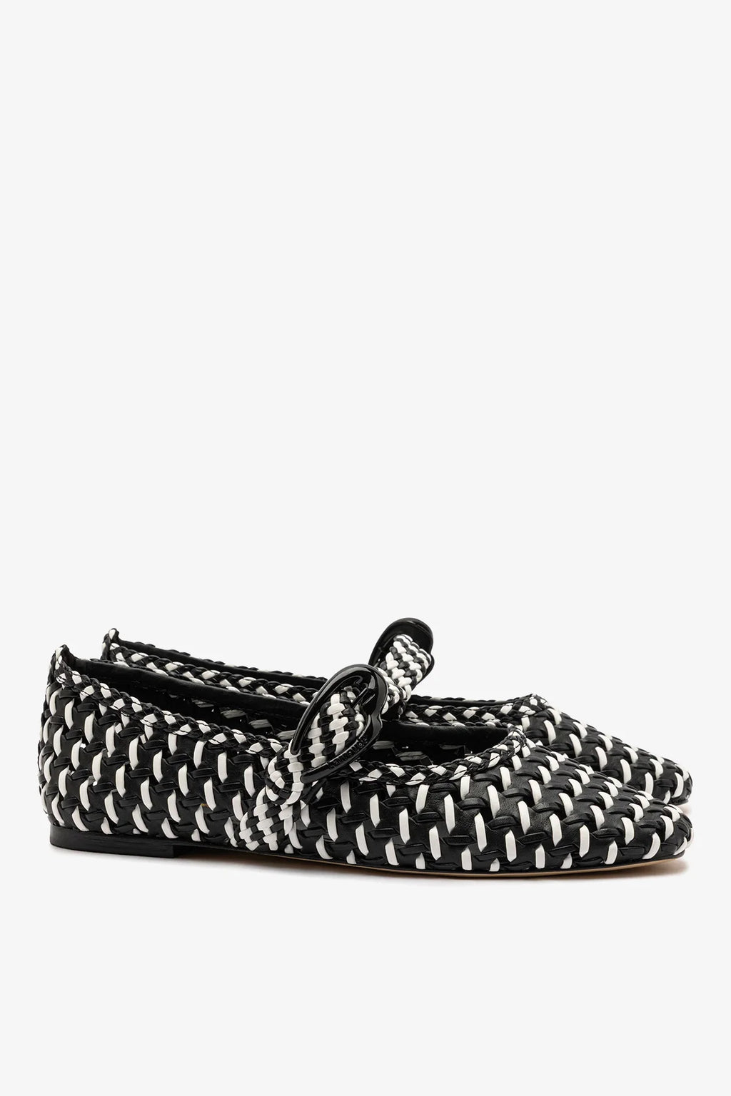Black and White Leather Macrame Ballet Flat