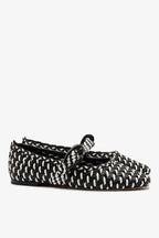 Black and White Leather Macrame Ballet Flat