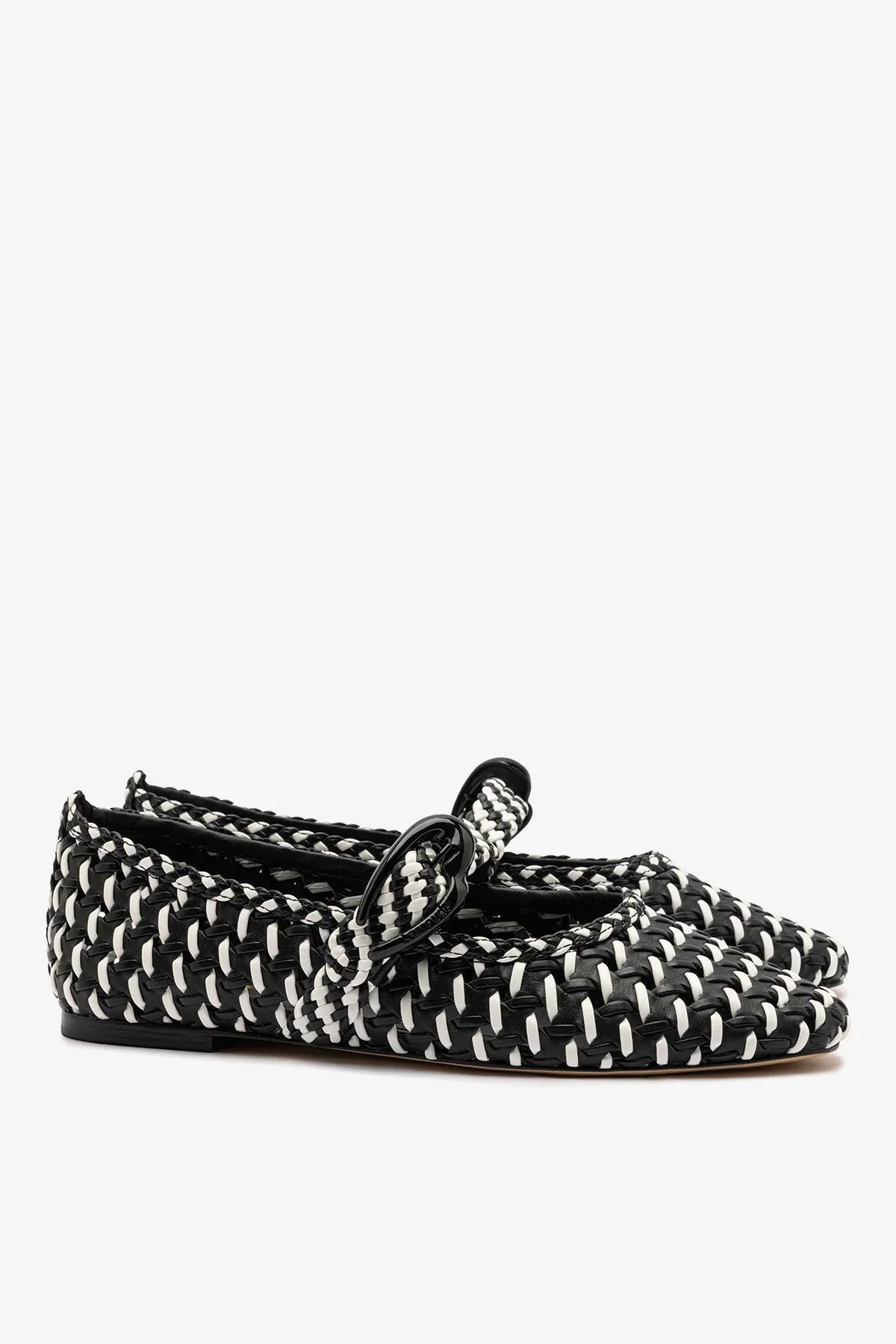 Black and White Leather Macrame Ballet Flat