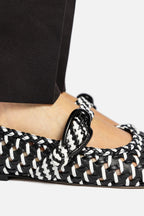 Black and White Leather Macrame Ballet Flat