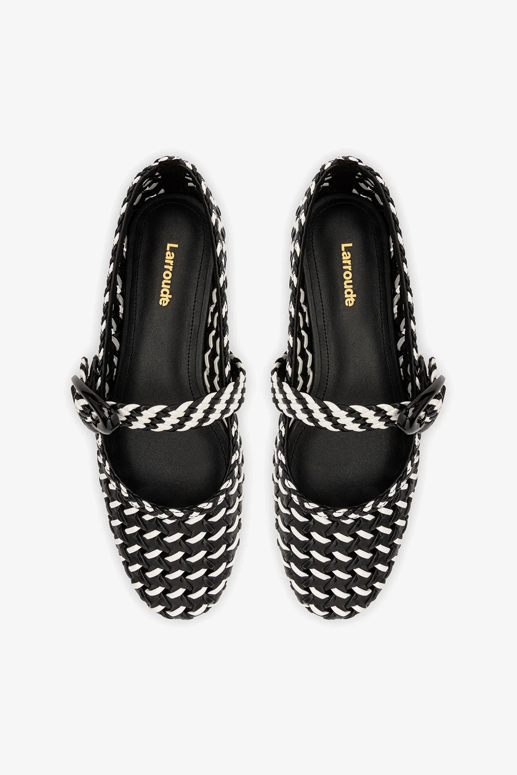 Black and White Leather Macrame Ballet Flat