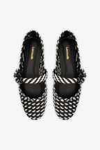 Black and White Leather Macrame Ballet Flat