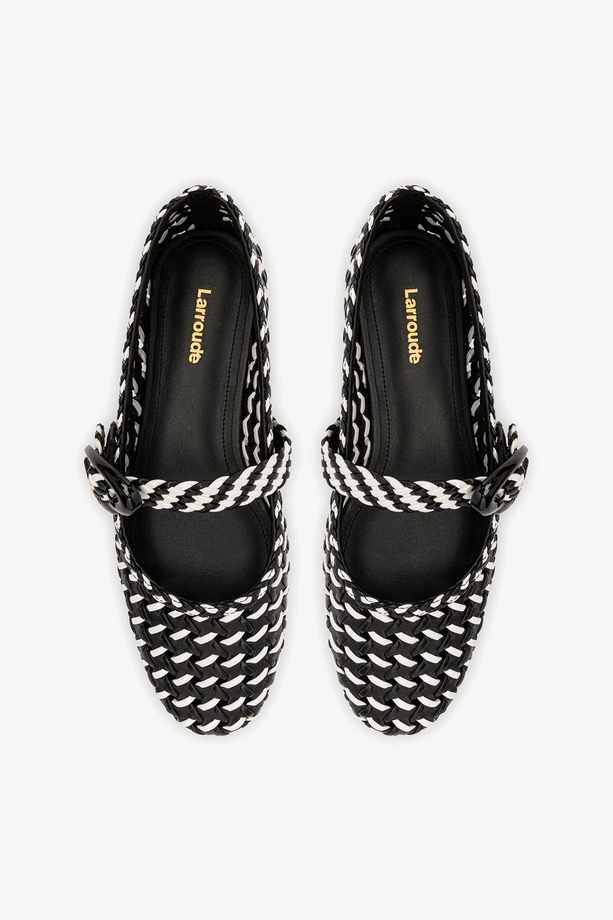 Black and White Leather Macrame Ballet Flat