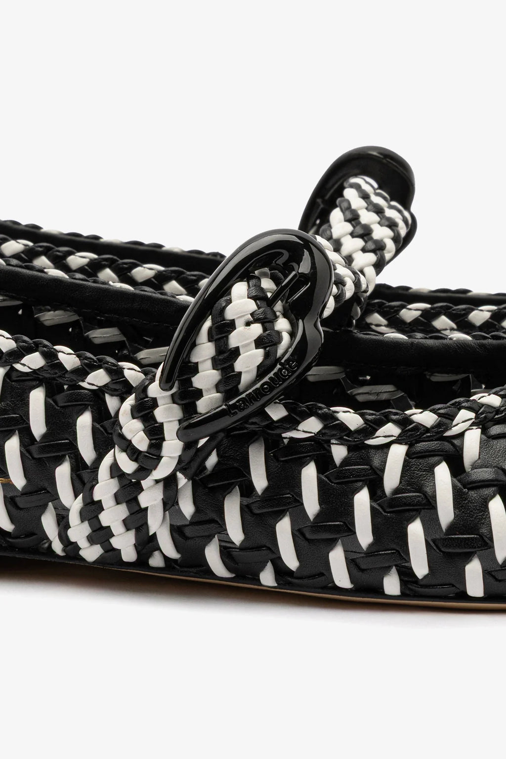 Black and White Leather Macrame Ballet Flat