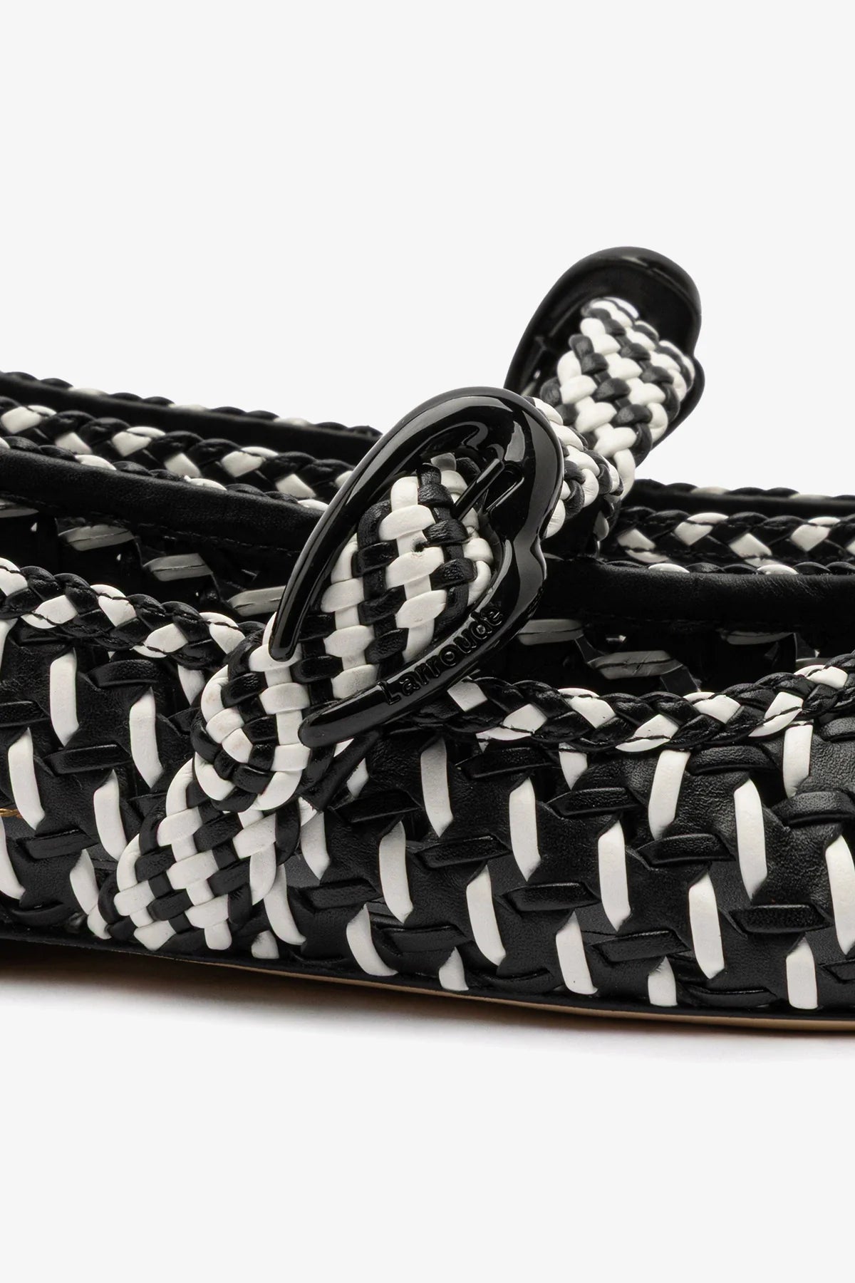 Black and White Leather Macrame Ballet Flat