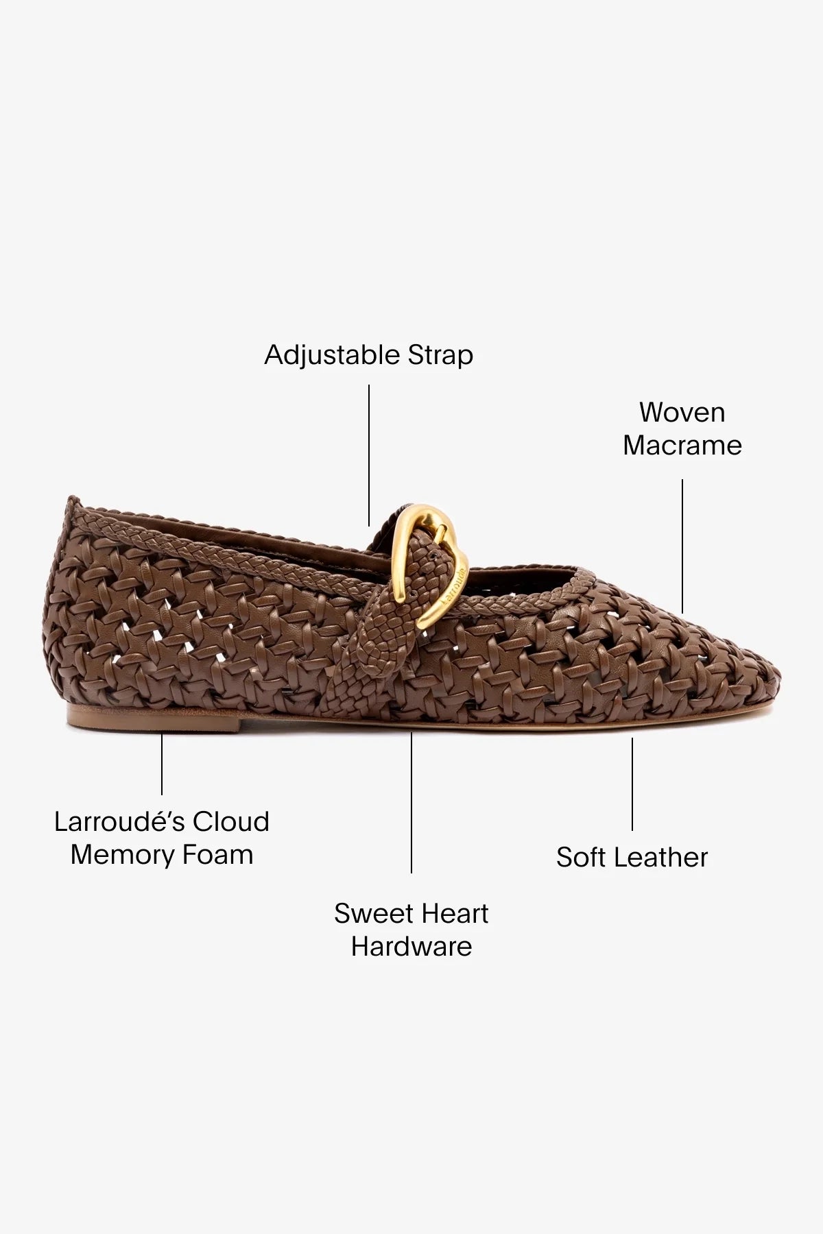 Burnt Umber Leather Macrame Mary-Jane Ballet Flat