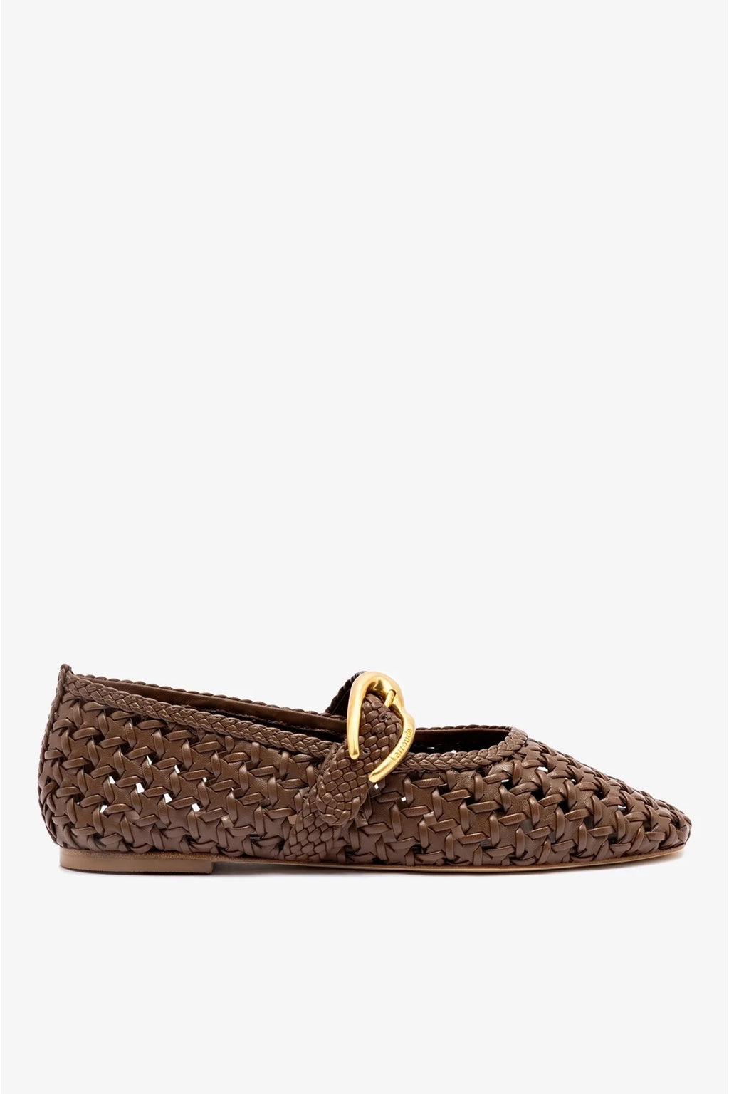 Burnt Umber Leather Macrame Mary-Jane Ballet Flat