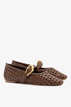 Burnt Umber Leather Macrame Mary-Jane Ballet Flat