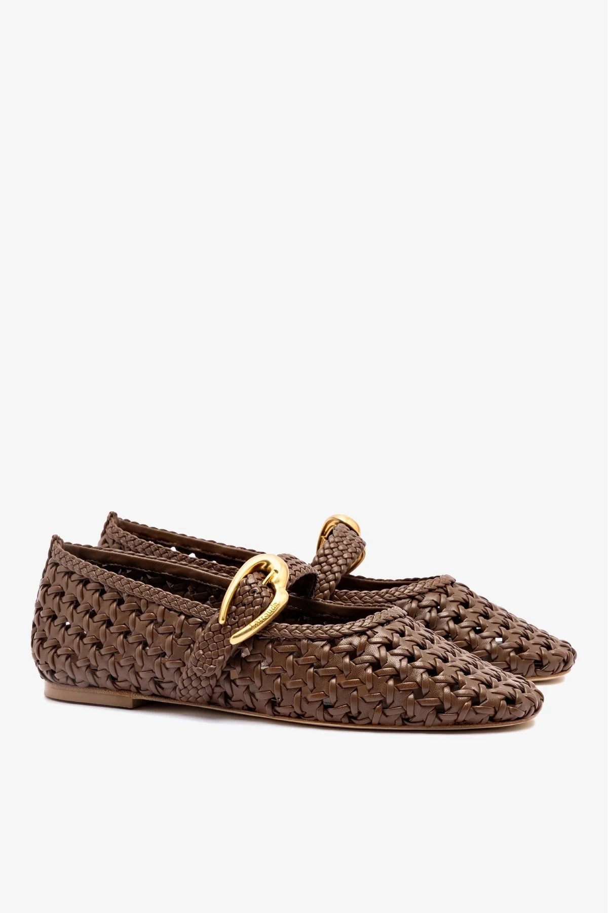 Burnt Umber Leather Macrame Mary-Jane Ballet Flat