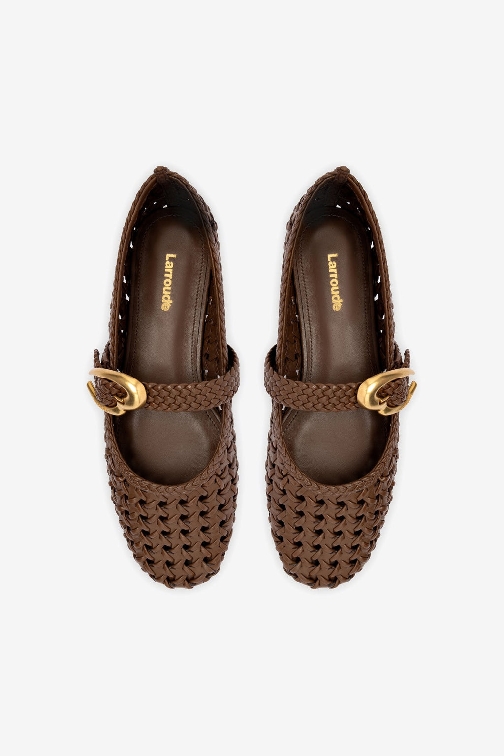 Burnt Umber Leather Macrame Mary-Jane Ballet Flat