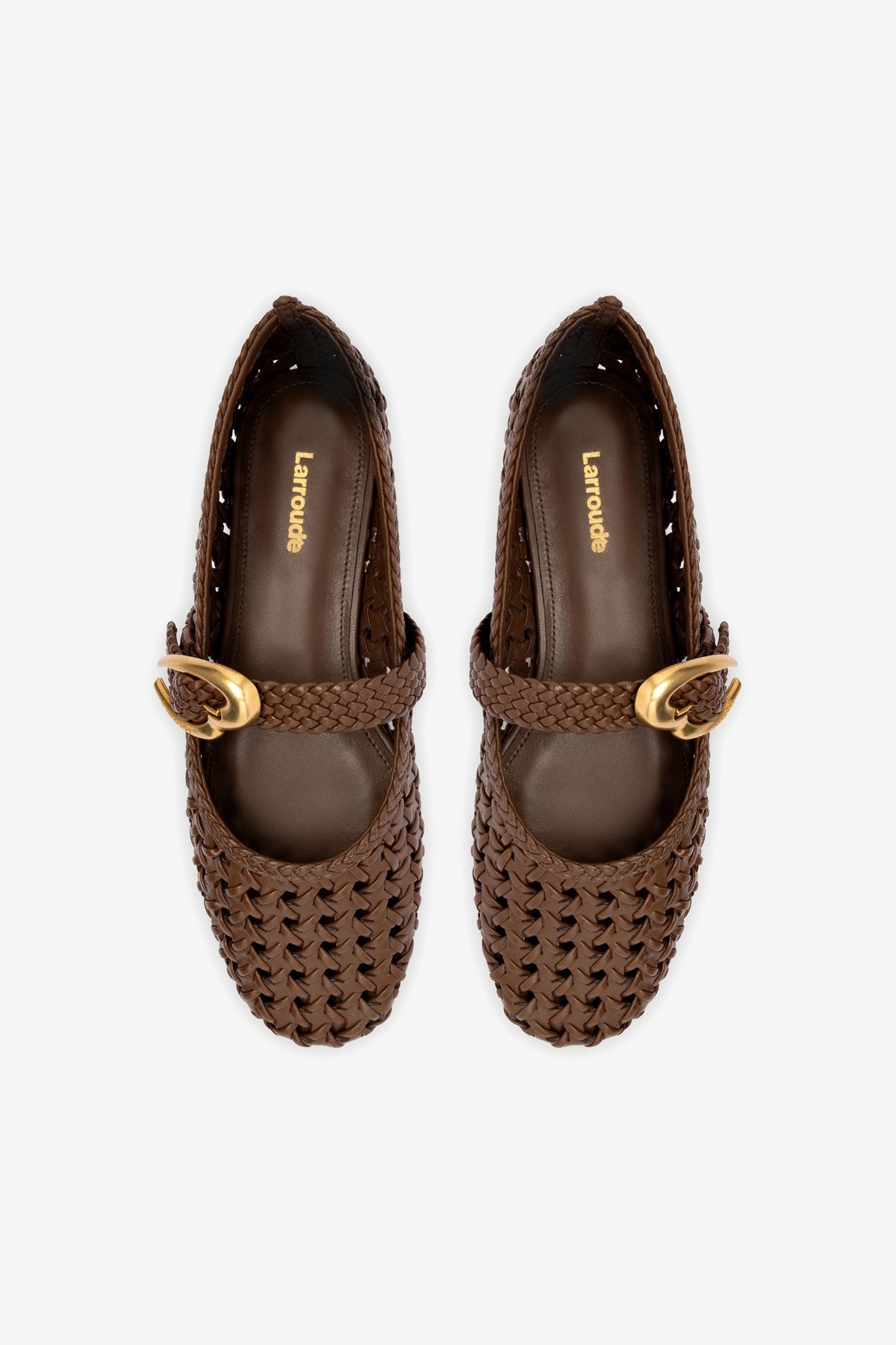 Burnt Umber Leather Macrame Mary-Jane Ballet Flat