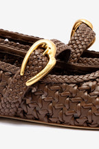 Burnt Umber Leather Macrame Mary-Jane Ballet Flat