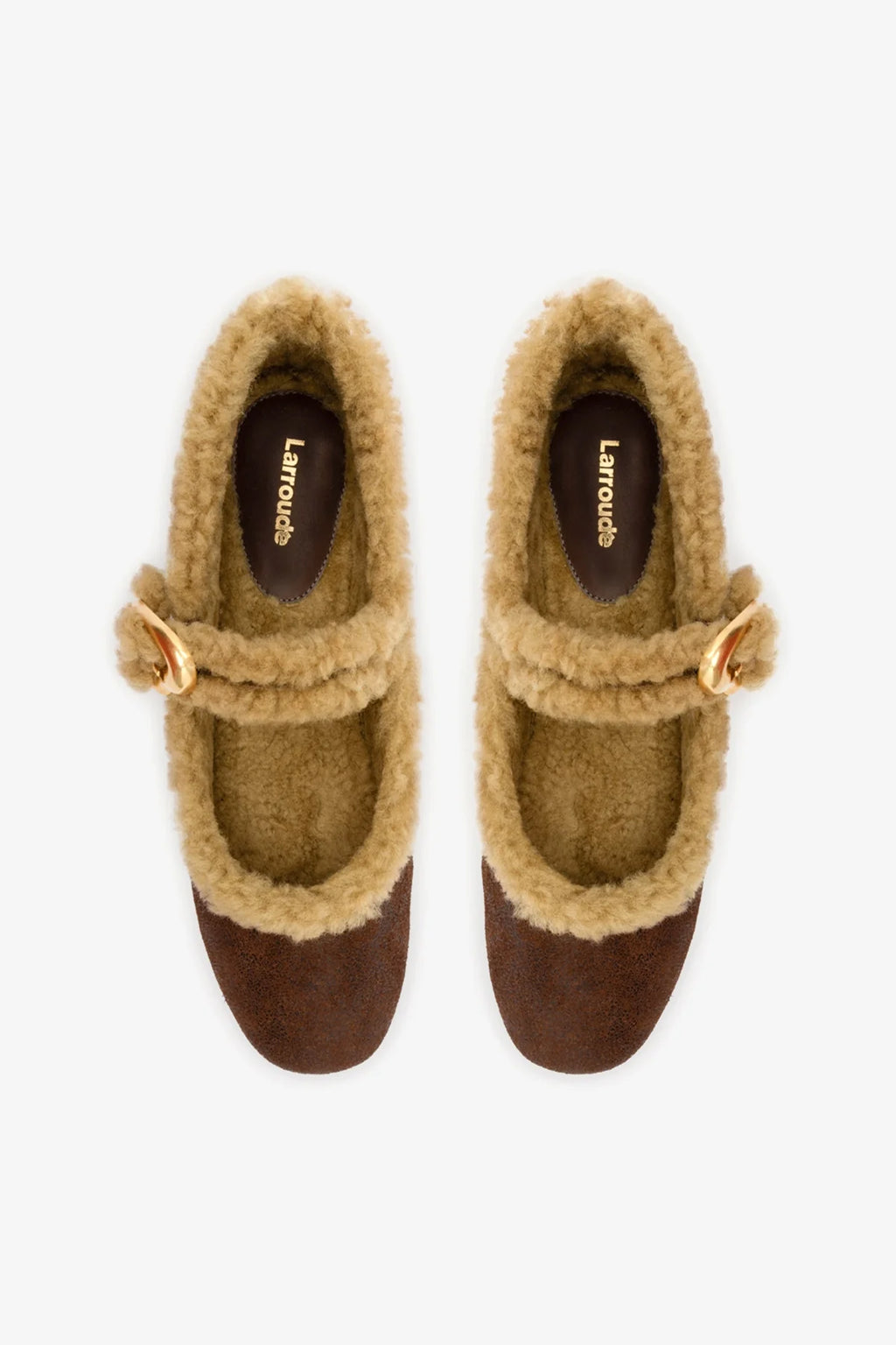 Cocoa Leather and Natural Shearling Mary-Jane Ballet Flat