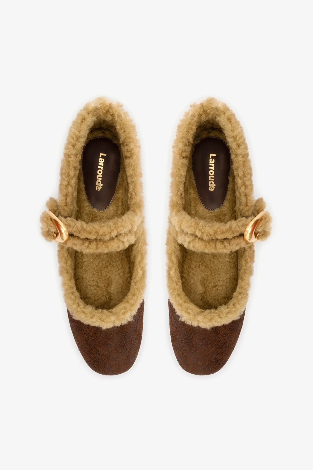 Cocoa Leather and Natural Shearling Mary-Jane Ballet Flat