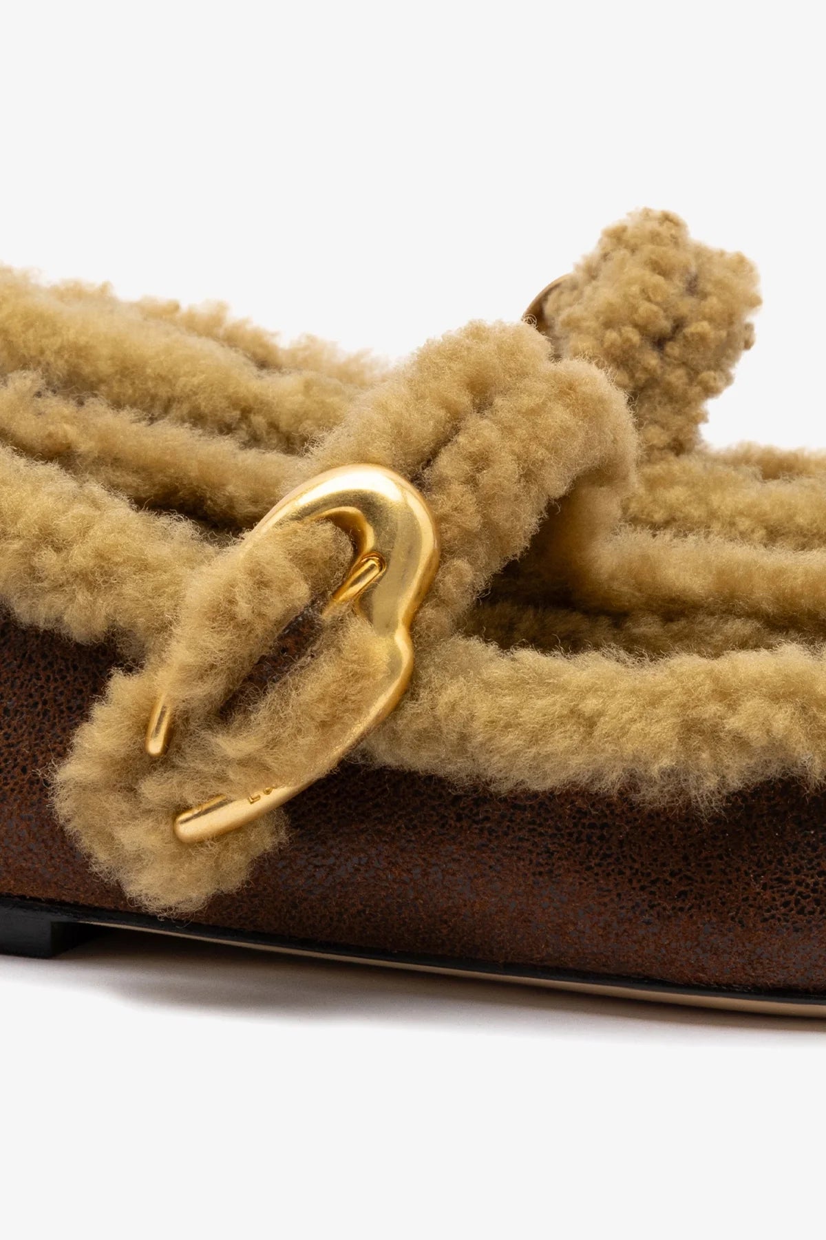 Cocoa Leather and Natural Shearling Mary-Jane Ballet Flat