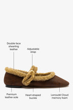 Cocoa Leather and Natural Shearling Mary-Jane Ballet Flat