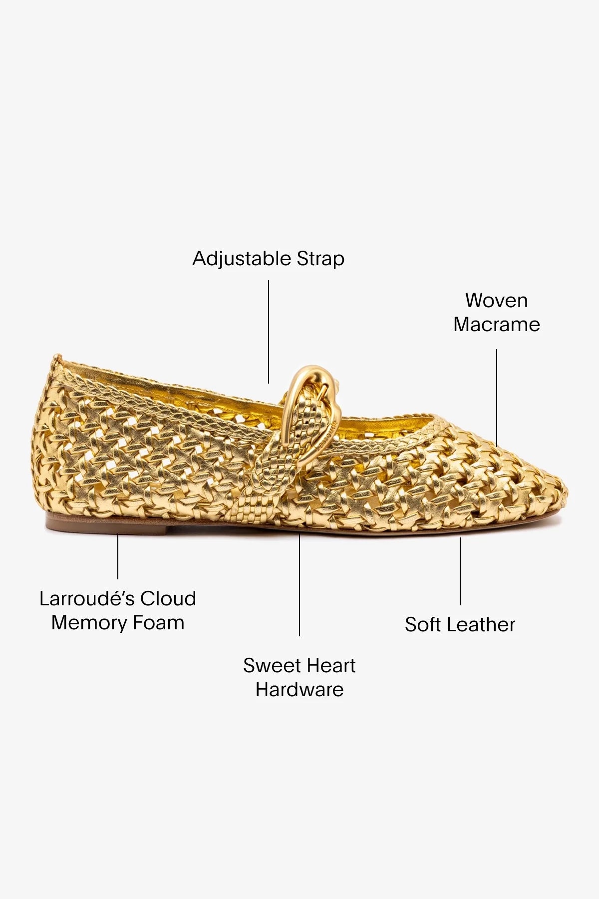 Gold Metallic Leather Macrame Mary-Jane Ballet Flat