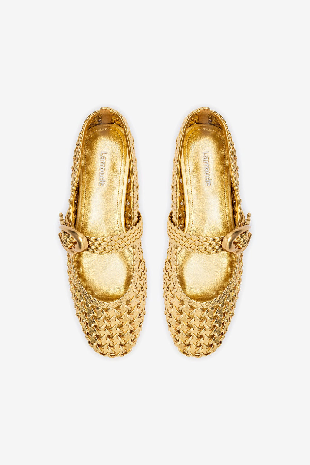 Gold Metallic Leather Macrame Mary-Jane Ballet Flat