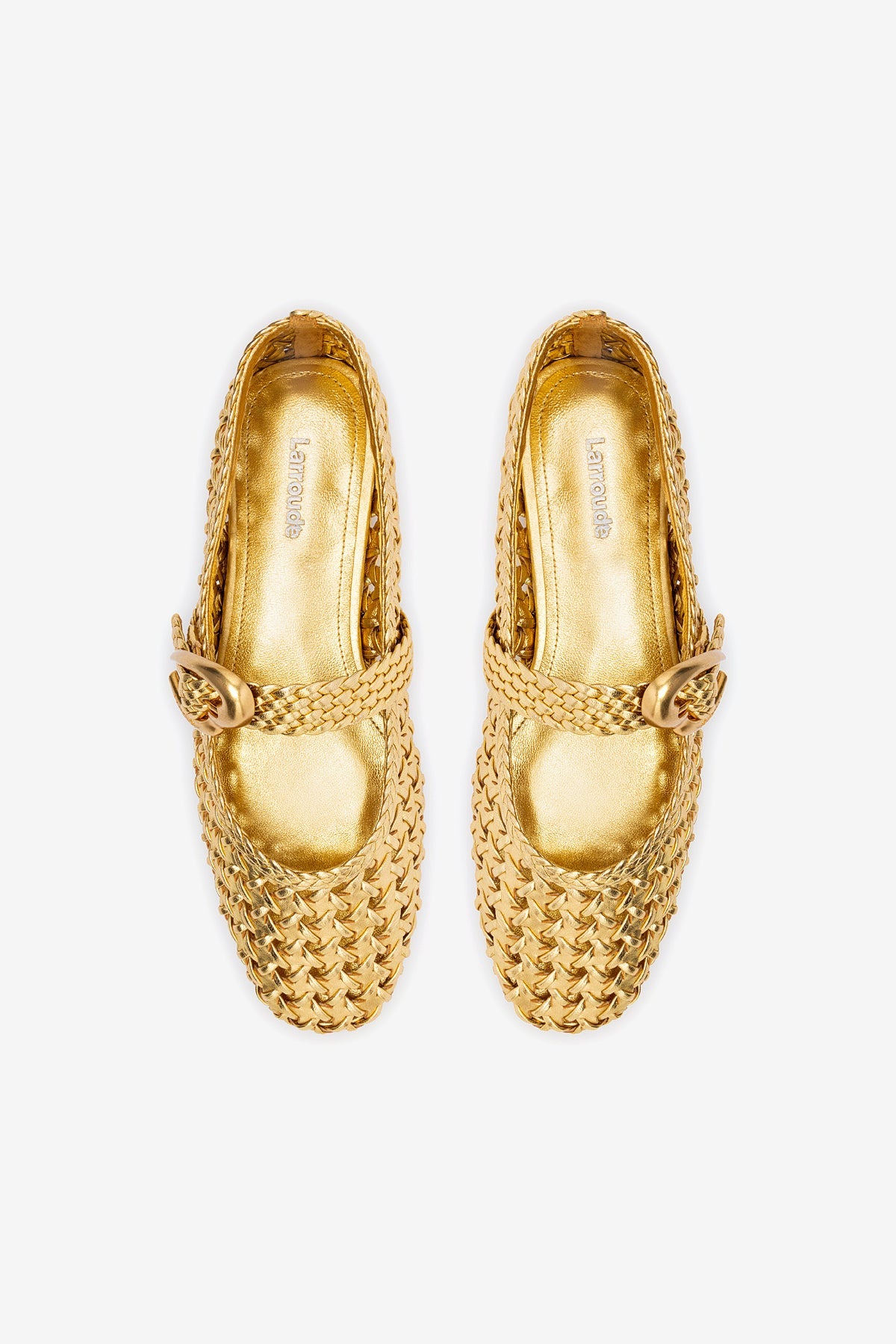 Gold Metallic Leather Macrame Mary-Jane Ballet Flat