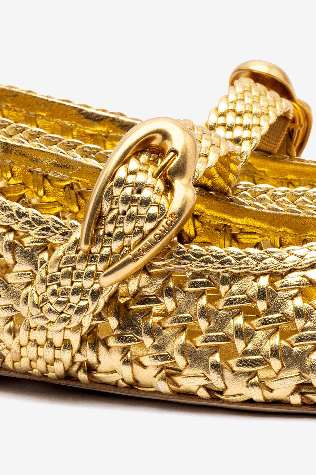 Gold Metallic Leather Macrame Mary-Jane Ballet Flat