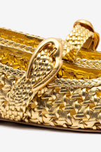 Gold Metallic Leather Macrame Mary-Jane Ballet Flat