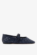 Navy Leather Macrame Mary-Jane Ballet Flat