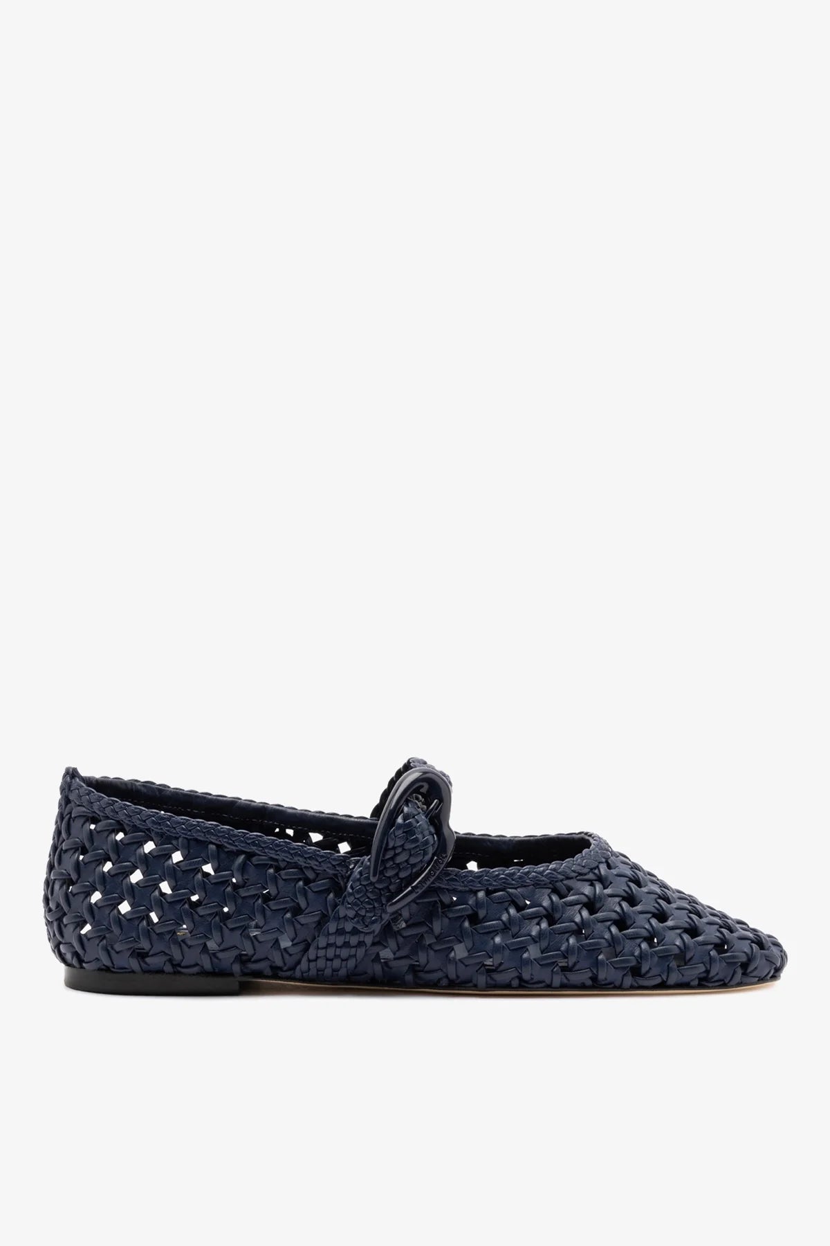 Navy Leather Macrame Mary-Jane Ballet Flat