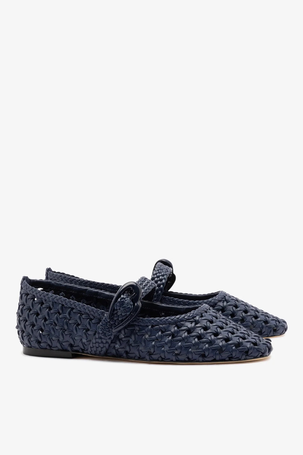 Navy Leather Macrame Mary-Jane Ballet Flat