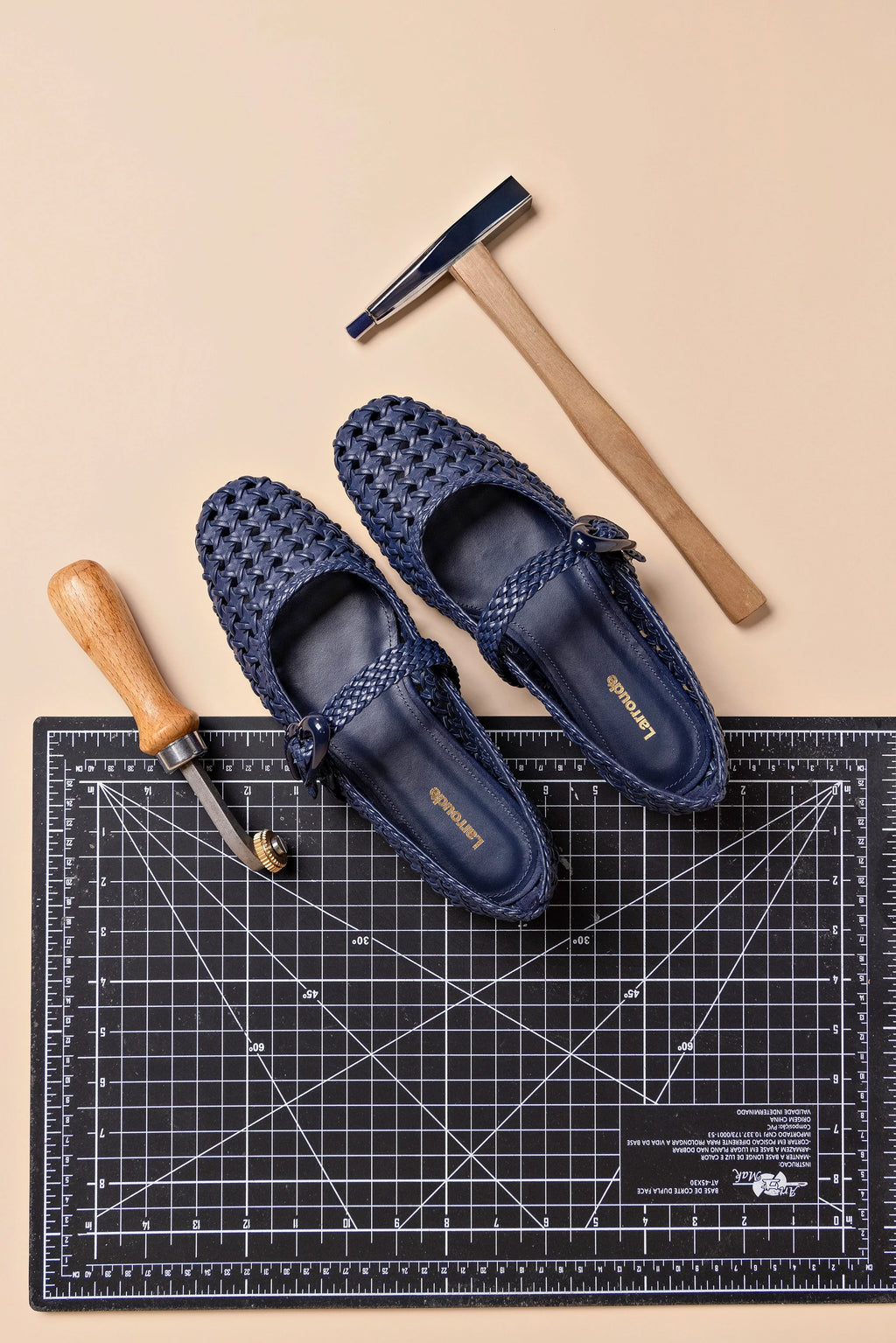 Navy Leather Macrame Mary-Jane Ballet Flat