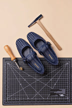 Navy Leather Macrame Mary-Jane Ballet Flat