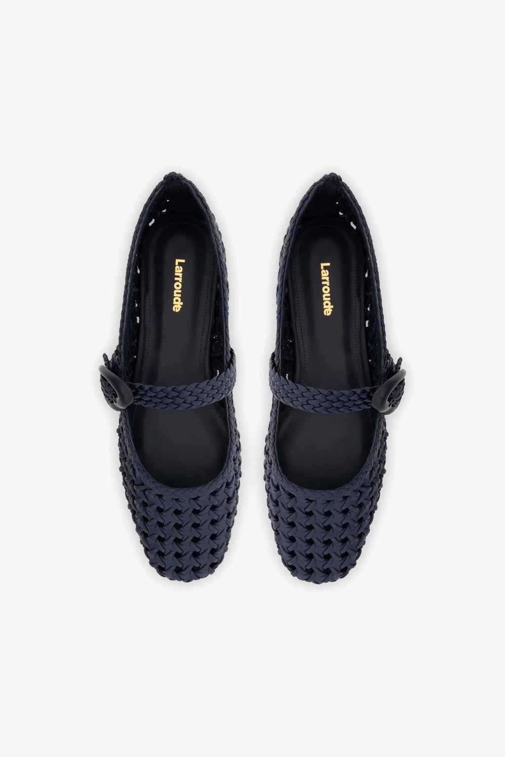 Navy Leather Macrame Mary-Jane Ballet Flat