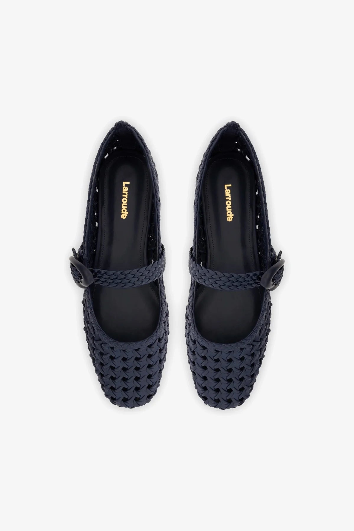 Navy Leather Macrame Mary-Jane Ballet Flat