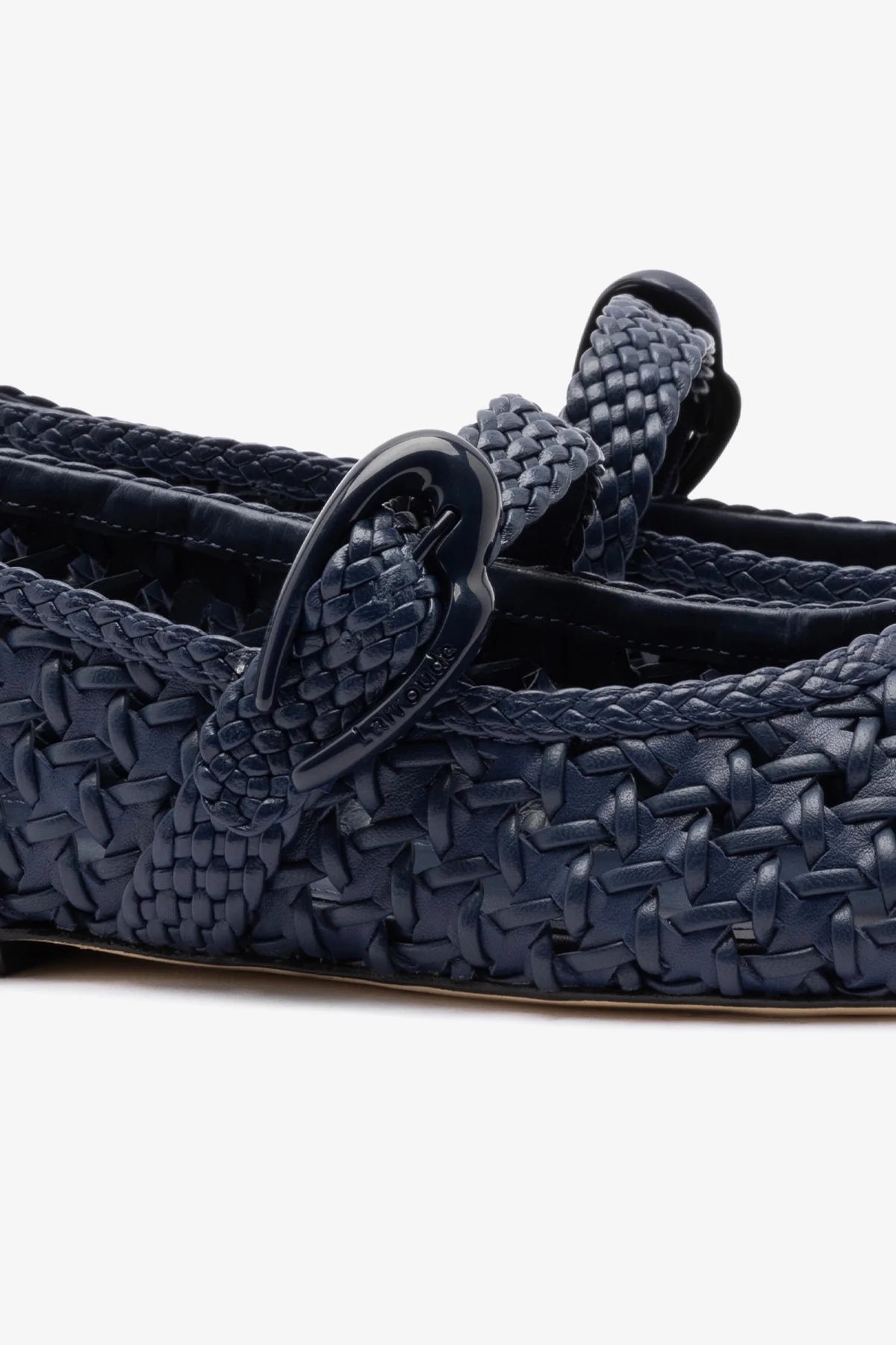 Navy Leather Macrame Mary-Jane Ballet Flat
