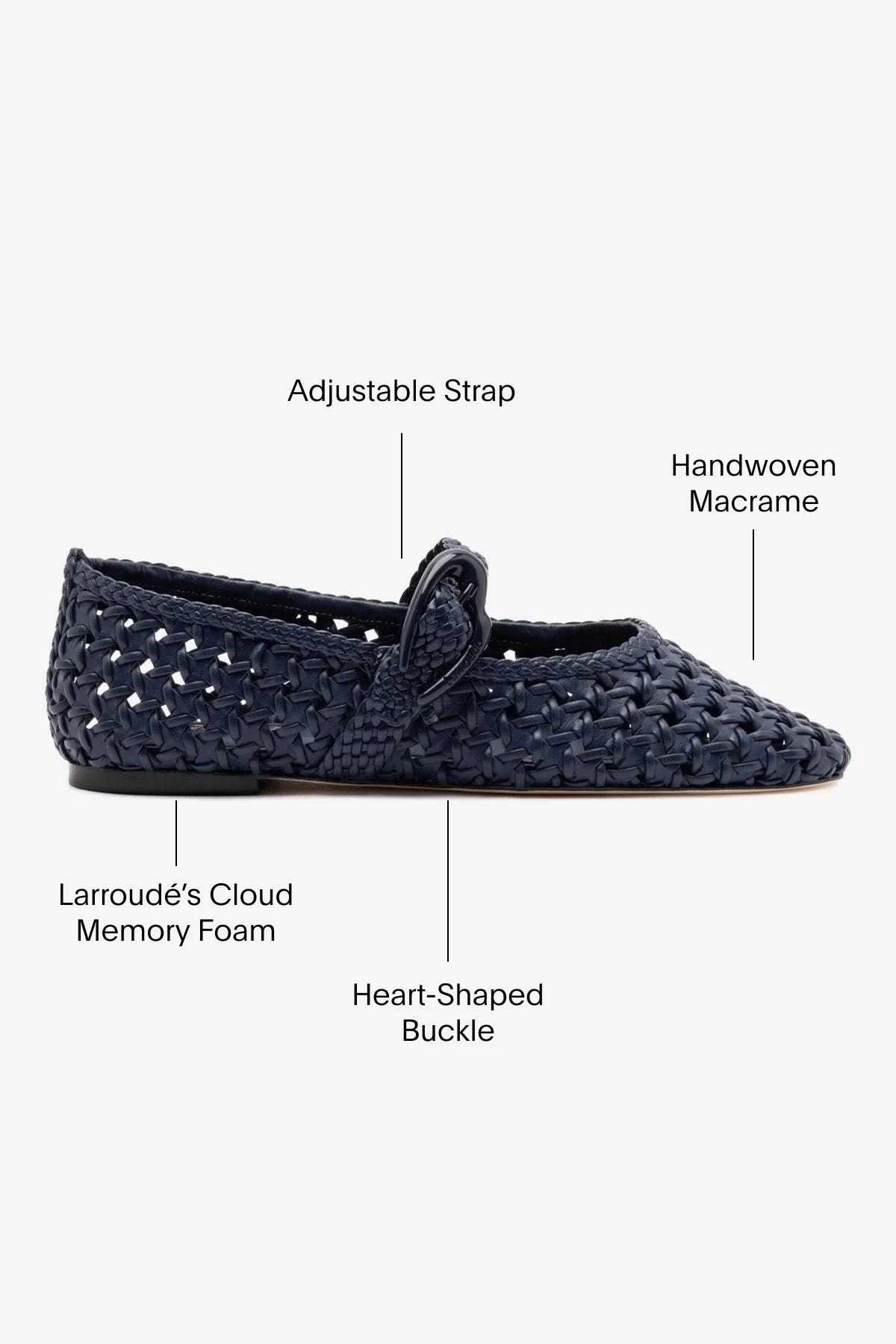 Navy Leather Macrame Mary-Jane Ballet Flat