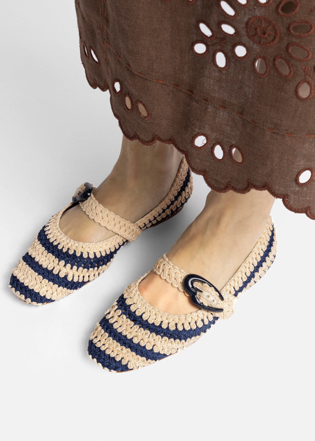 Navy and Ivory Two-Tone Crochet Ballet Flat
