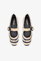 Navy and Ivory Two-Tone Crochet Ballet Flat