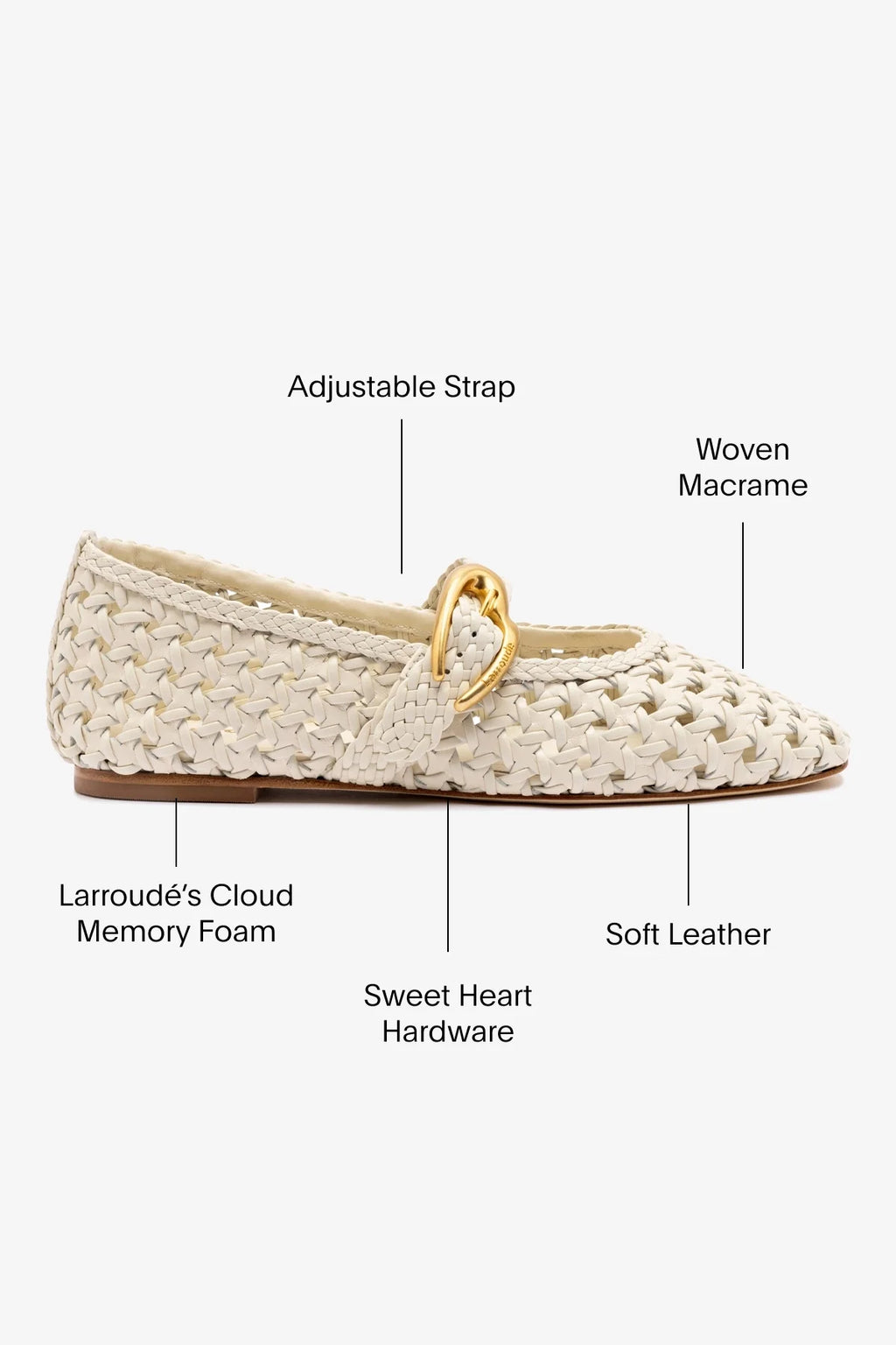 Ivory Leather Macrame Mary-Jane Ballet Flat
