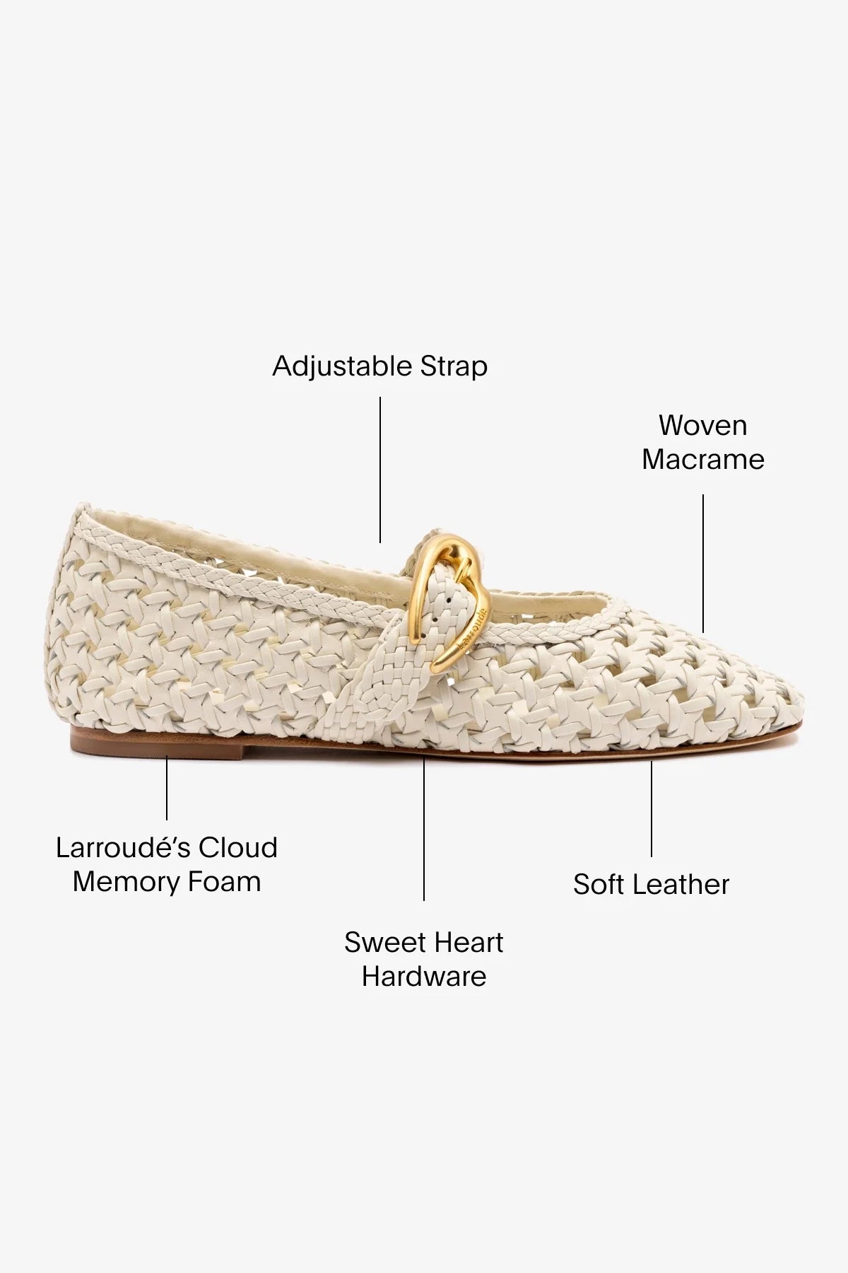 Ivory Leather Macrame Mary-Jane Ballet Flat