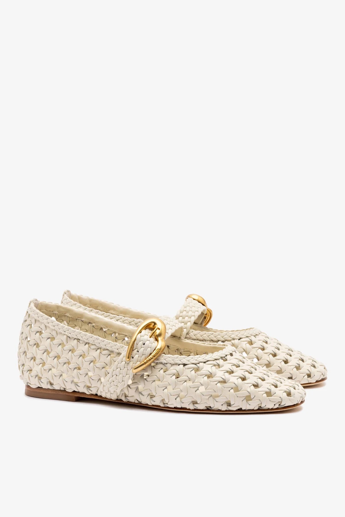Ivory Leather Macrame Mary-Jane Ballet Flat