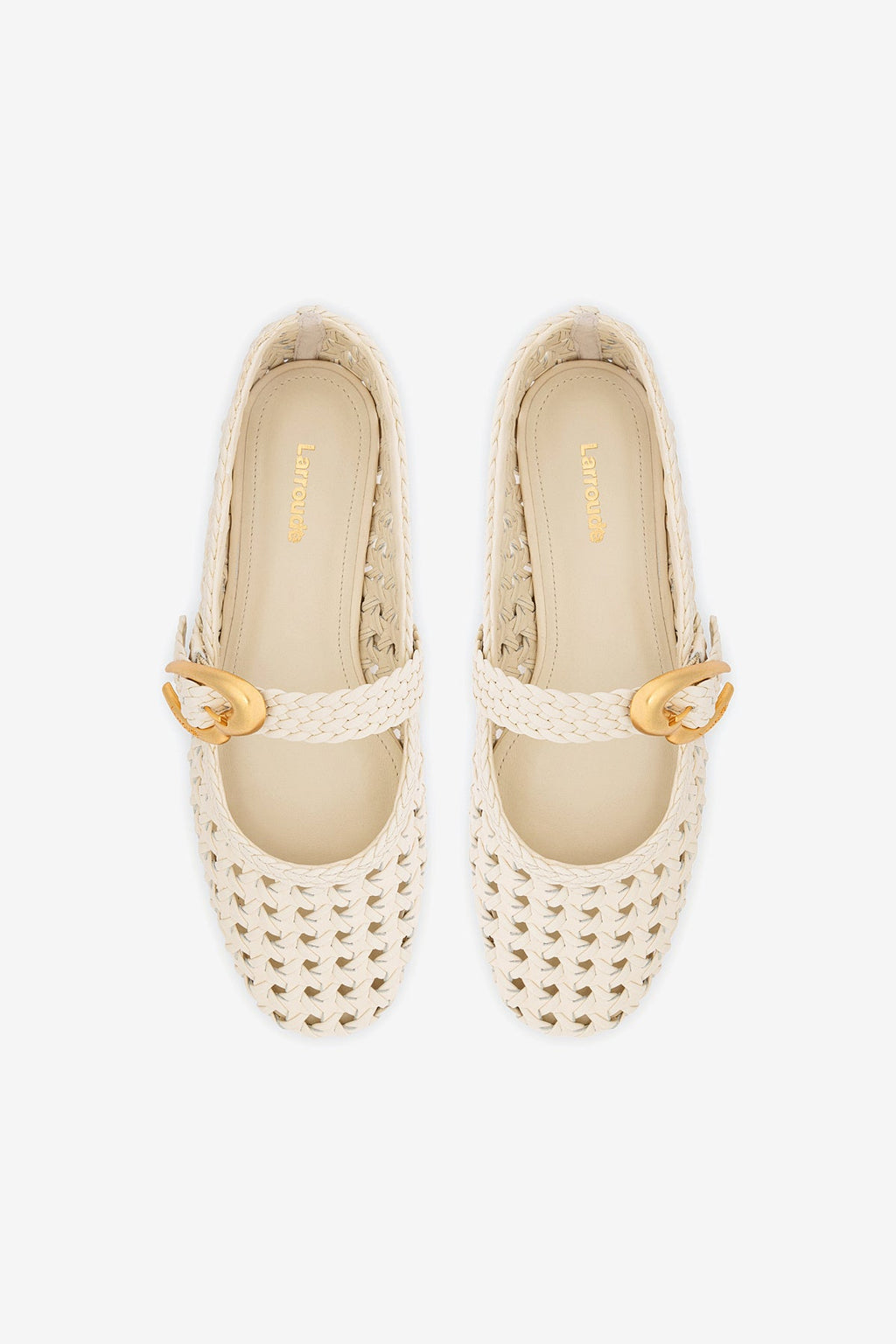 Ivory Leather Macrame Mary-Jane Ballet Flat