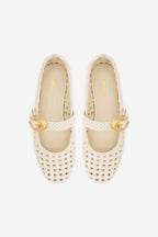 Ivory Leather Macrame Mary-Jane Ballet Flat