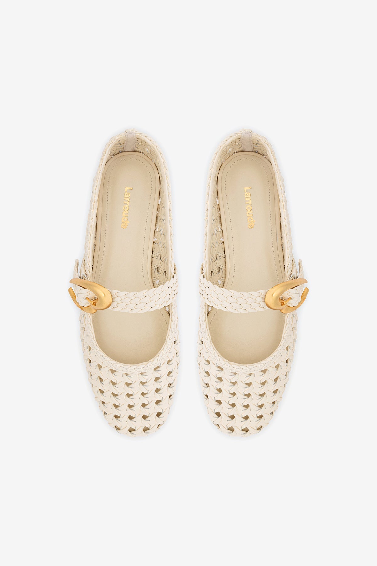 Ivory Leather Macrame Mary-Jane Ballet Flat